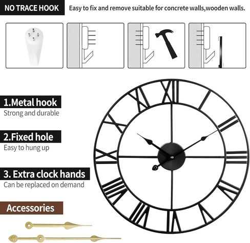 Large Wall Clock for Living Room Decor - 40CM Silent Non-Ticking Metal Wall Clocks Battery Operated, Vintage Decorative Modern Wall Clock for Bedroom, Kitchen, Office, Farmhouse Decor in Saudi Arabia