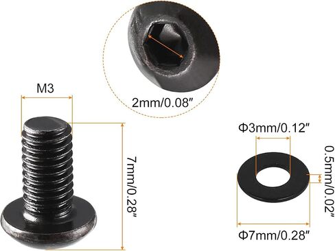 Uxcell M3x7mmx0.5mm غسالات مسطحة جوانات الفواصل 300 قطعة، M3x6mm الموضوع 10.9 سبائك الصلب زر رئيس عرافة المقبس غطاء برغي الترباس 100 قطعة in Saudi Arabia