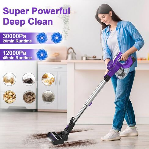 Cordless Vacuum Cleaner, 10-in-1 30Kpa Powerful Cordless Stick Vacuum, Rechargeable Cordless Vacuum 45min Runtime, Lightweight Vacuum Cleaners for Home Carpet Floor Pet Hair (Blue) in Saudi Arabia
