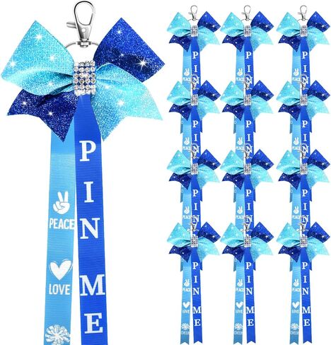 12PCS Cheer Pin Strap Pin Me Ribbon for Backpack Glitter Cheerleader Keychain Cheer Gifts Cheer Bow Pin Holder Bag in Saudi Arabia