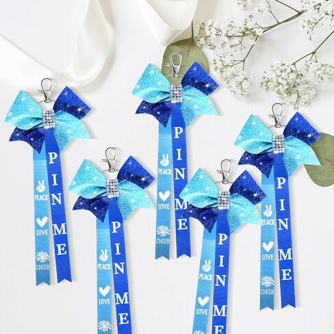 12PCS Cheer Pin Strap Pin Me Ribbon for Backpack Glitter Cheerleader Keychain Cheer Gifts Cheer Bow Pin Holder Bag in Saudi Arabia