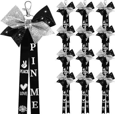 12PCS Cheer Pin Strap Pin Me Ribbon for Backpack Glitter Cheerleader Keychain Cheer Gifts Cheer Bow Pin Holder Bag in Saudi Arabia