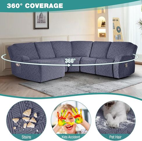 أغطية الأريكة المقسمة من Ruaozz قطعة واحدة من أغطية الأريكة كبيرة الحجم للاستلقاء على شكل حرف L مع جيوب وواقي أثاث قابل للغسل (غطاء كرسي مواجه لليمين، رمادي) in Kuwait