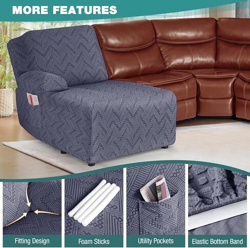 أغطية الأريكة المقسمة من Ruaozz قطعة واحدة من أغطية الأريكة كبيرة الحجم للاستلقاء على شكل حرف L مع جيوب وواقي أثاث قابل للغسل (غطاء كرسي مواجه لليمين، رمادي) in Kuwait