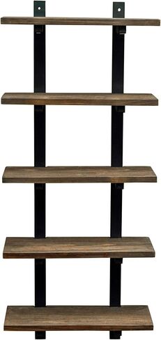 Alaterre Furniture Pomona 36" Tall 4-Shelf Metal and Solid Wood Bath Wall Shelf, Durable Natural Finish, Rustic Industrial Style for Any Room, Hangs Easily w/ EZ Drywall Anchors, 8" Deep in Saudi Arabia