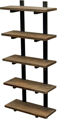 Alaterre Furniture Pomona 36" Tall 4-Shelf Metal and Solid Wood Bath Wall Shelf, Durable Natural Finish, Rustic Industrial Style for Any Room, Hangs Easily w/ EZ Drywall Anchors, 8" Deep in Saudi Arabia