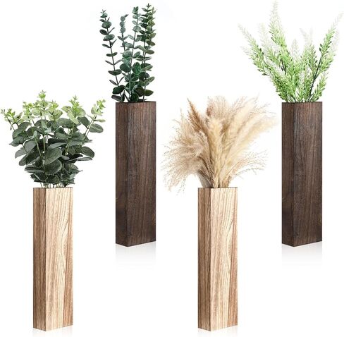 4 عبوات من مزهريات الحائط الخشبية المعلقة على الحائط، مزارعات جدارية خشبية طبيعية ريفية للأماكن الداخلية، جيب ديكور للحائط للنباتات الجدارية الصناعية، والزهور المجففة، وغرفة المعيشة، وتزيين المكاتب والمزرعة in Kuwait
