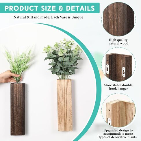 4 عبوات من مزهريات الحائط الخشبية المعلقة على الحائط، مزارعات جدارية خشبية طبيعية ريفية للأماكن الداخلية، جيب ديكور للحائط للنباتات الجدارية الصناعية، والزهور المجففة، وغرفة المعيشة، وتزيين المكاتب والمزرعة in Kuwait