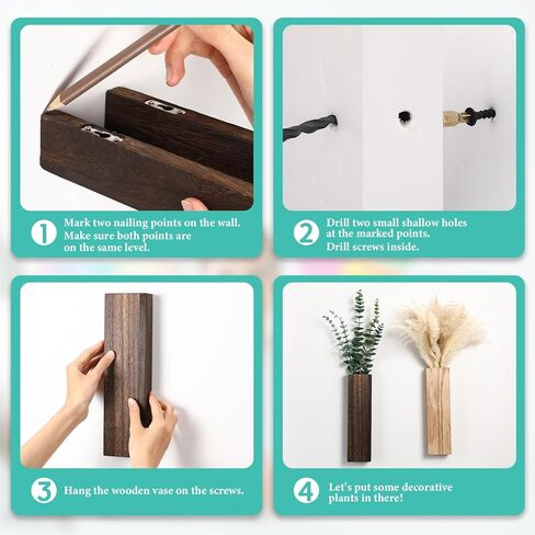4 عبوات من مزهريات الحائط الخشبية المعلقة على الحائط، مزارعات جدارية خشبية طبيعية ريفية للأماكن الداخلية، جيب ديكور للحائط للنباتات الجدارية الصناعية، والزهور المجففة، وغرفة المعيشة، وتزيين المكاتب والمزرعة in Kuwait