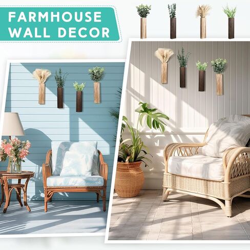 4 عبوات من مزهريات الحائط الخشبية المعلقة على الحائط، مزارعات جدارية خشبية طبيعية ريفية للأماكن الداخلية، جيب ديكور للحائط للنباتات الجدارية الصناعية، والزهور المجففة، وغرفة المعيشة، وتزيين المكاتب والمزرعة in Kuwait