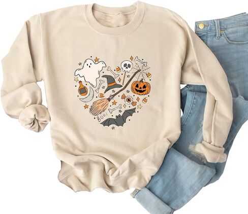 Yimoya Vintage Halloween Sweatshirt for Women Dancing Skeleton Sweatshirt Cute Pumpkin Sweater Blouse Tops in Saudi Arabia