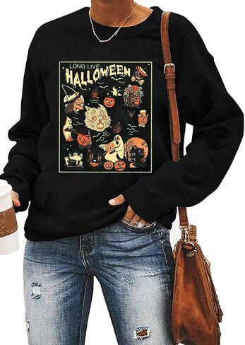 Yimoya Vintage Halloween Sweatshirt for Women Dancing Skeleton Sweatshirt Cute Pumpkin Sweater Blouse Tops in Saudi Arabia