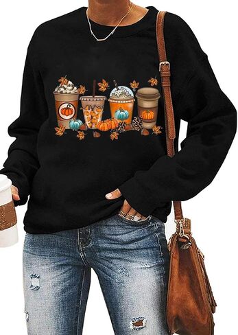 Yimoya Vintage Halloween Sweatshirt for Women Dancing Skeleton Sweatshirt Cute Pumpkin Sweater Blouse Tops in Saudi Arabia