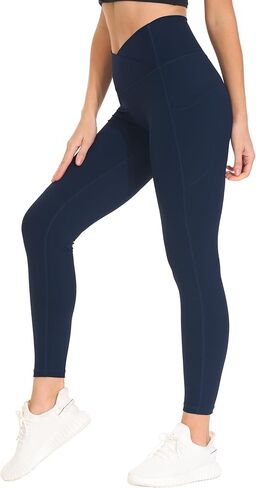 THE GYM PEOPLE Women's Cross Waist Workout Leggings Tummy Control High Waisted Athletic Yoga Pants with Pockets in Kuwait