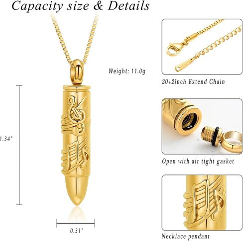 XSMZB Bullet Urn Necklace for Ashes of Loved One - Musical Note Bullet Cremation Jewelry Funeral Ashes Keepsake Pendant Urn Jewelry in Kuwait