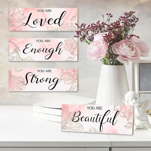 4 Pieces Eucalyptus Bathroom Wall Decor Sign for Home Spring Room Decor Relax Soak Unwind Breathe Farmhouse Eucalyptus Leaves Wall Art, Wood Bathroom Pictures Decorations Accessories in Saudi Arabia