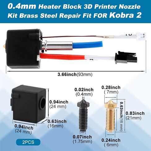 طقم بثق رأس الطباعة Hotend Hot End مع 2 غطاء كتلة سخان و2 فوهات صلبة من الفولاذ المقاوم للصدأ، Kobra 2 Plus/Neo/Pro/Max 3D أجزاء الطابعة طقم Hotend استبدال نهاية رأس الطباعة الطارد in Kuwait