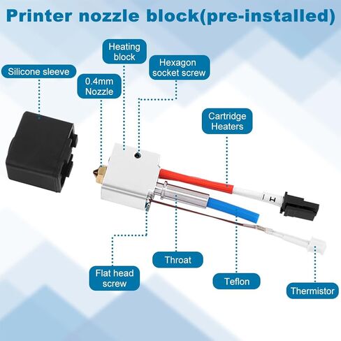 طقم بثق رأس الطباعة Hotend Hot End مع 2 غطاء كتلة سخان و2 فوهات صلبة من الفولاذ المقاوم للصدأ، Kobra 2 Plus/Neo/Pro/Max 3D أجزاء الطابعة طقم Hotend استبدال نهاية رأس الطباعة الطارد in Kuwait