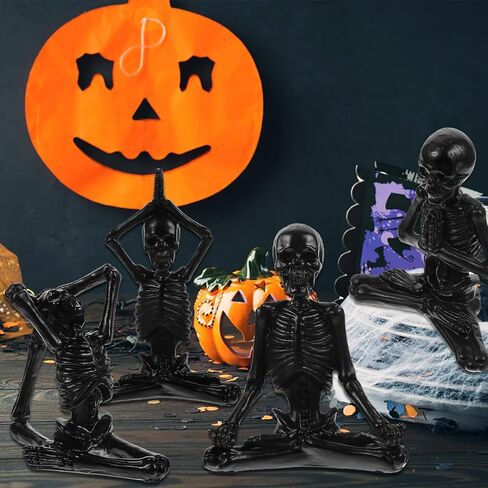 4 قطع هياكل عظمية لليوجا مجموعة تمثال من الراتنج هيكل عظمي يوجا لديكور المنزل زن منحوتات التأمل الروحي تمثال جمجمة تمثال هيكل عظمي للهالوين ديكور للطاولة in Kuwait