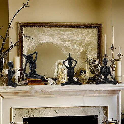 4 قطع هياكل عظمية لليوجا مجموعة تمثال من الراتنج هيكل عظمي يوجا لديكور المنزل زن منحوتات التأمل الروحي تمثال جمجمة تمثال هيكل عظمي للهالوين ديكور للطاولة in Kuwait