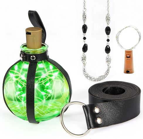 Dark Magic Cork Potion Bottle, Halloween Witch and Mens Wizard Potion Bottle with Medieval Knight Leather Belt Crystal Moon Head Chain, Spherical Glass Potions Bottle for Halloween Costume Props in Saudi Arabia