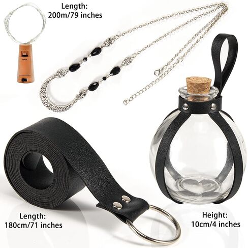 Dark Magic Cork Potion Bottle, Halloween Witch and Mens Wizard Potion Bottle with Medieval Knight Leather Belt Crystal Moon Head Chain, Spherical Glass Potions Bottle for Halloween Costume Props in Saudi Arabia