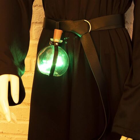 Dark Magic Cork Potion Bottle, Halloween Witch and Mens Wizard Potion Bottle with Medieval Knight Leather Belt Crystal Moon Head Chain, Spherical Glass Potions Bottle for Halloween Costume Props in Saudi Arabia