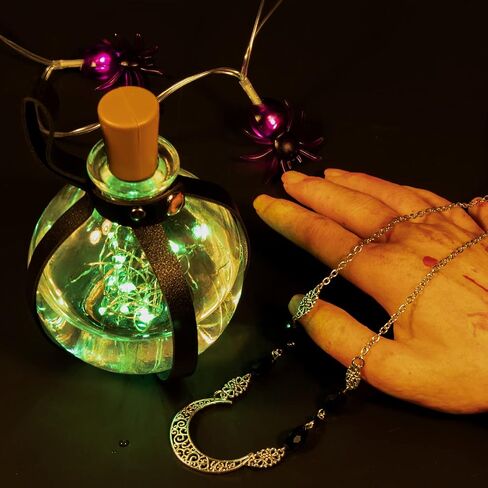 Dark Magic Cork Potion Bottle, Halloween Witch and Mens Wizard Potion Bottle with Medieval Knight Leather Belt Crystal Moon Head Chain, Spherical Glass Potions Bottle for Halloween Costume Props in Saudi Arabia