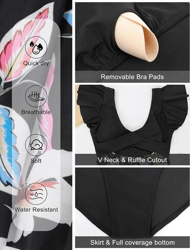 Blooming Jelly Womens One Piece Swimdress Tummy Control Swimsuit V Neck Cutout Bathing Suits Ruffle Swimwear in Saudi Arabia