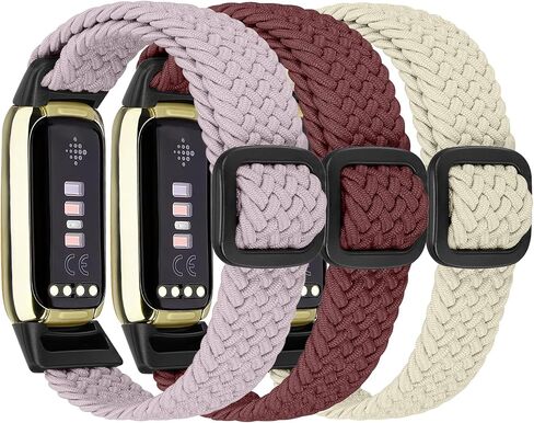 Elastic Braided Solo Loop Band Compatible with Fitbit Luxe, Stretchy Straps Nylon Sport Wristband for Women Men, 3 Packs in Saudi Arabia