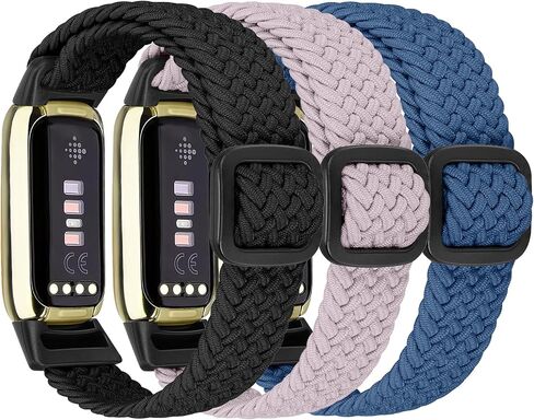 Elastic Braided Solo Loop Band Compatible with Fitbit Luxe, Stretchy Straps Nylon Sport Wristband for Women Men, 3 Packs in Saudi Arabia