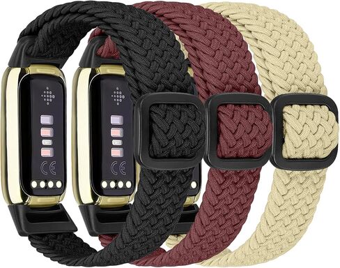 Elastic Braided Solo Loop Band Compatible with Fitbit Luxe, Stretchy Straps Nylon Sport Wristband for Women Men, 3 Packs in Saudi Arabia