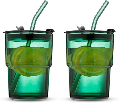 13oz/400ml Glass Water Tumbler with Straw and Lid Sealed Carry On Thick Wall Iced Coffee Cup Glass Cup for Water, Iced Tea Fruit Juice Etc(Aurora White in Saudi Arabia