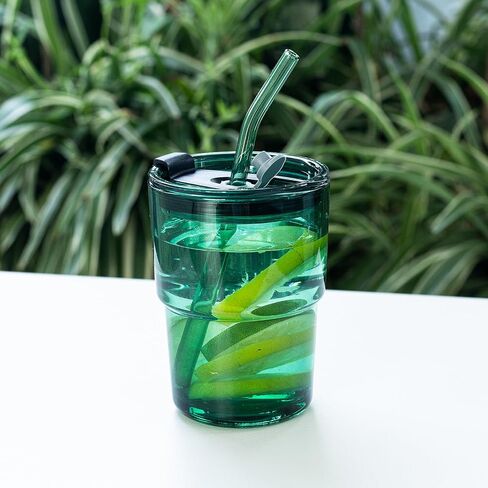 13oz/400ml Glass Water Tumbler with Straw and Lid Sealed Carry On Thick Wall Iced Coffee Cup Glass Cup for Water, Iced Tea Fruit Juice Etc(Aurora White in Saudi Arabia