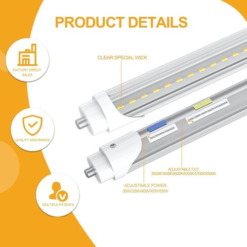 مصابيح T8 T12 LED الأنبوبية 4 أقدام، 5 طاقة (10 وات - 24 وات) و 6 CCT (3000 ك - 6500 ك) الكل في 1، التوصيل والتشغيل أو تجاوز الصابورة، استبدال أنبوب الفلورسنت T8 4 قدم، أنبوب إضاءة متين من النوع A+B، ETL DLC (6 عبوات) in Saudi Arabia