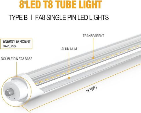 مصابيح T8 T12 LED الأنبوبية 4 أقدام، 5 طاقة (10 وات - 24 وات) و 6 CCT (3000 ك - 6500 ك) الكل في 1، التوصيل والتشغيل أو تجاوز الصابورة، استبدال أنبوب الفلورسنت T8 4 قدم، أنبوب إضاءة متين من النوع A+B، ETL DLC (6 عبوات) in Saudi Arabia
