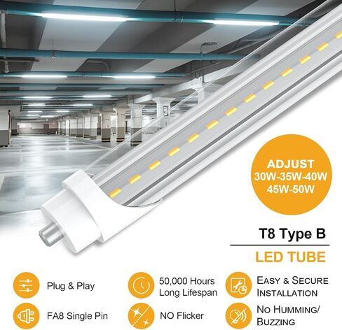 مصابيح T8 T12 LED الأنبوبية 4 أقدام، 5 طاقة (10 وات - 24 وات) و 6 CCT (3000 ك - 6500 ك) الكل في 1، التوصيل والتشغيل أو تجاوز الصابورة، استبدال أنبوب الفلورسنت T8 4 قدم، أنبوب إضاءة متين من النوع A+B، ETL DLC (6 عبوات) in Saudi Arabia
