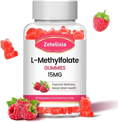 2 Pack L-Methylfolate 15mg Gummies, Folate & Vitamin B12 Supplement for Adult, Active Folic Acid Supplement for Brain, Mood, Immune Support, Vegan, Non-GMO, Raspberry Flavor, 120 Count in Saudi Arabia