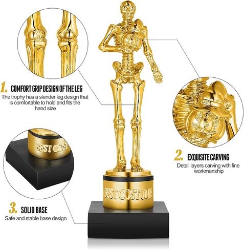 Toyvian 8.5" Halloween Best Costume Skeleton Trophy Awards, Resin Golden Bones Game Awards Skull Party Favor Prizes Halloween Costume Contest Trophies School Classroom Rewards Treats for Kids Adults in Saudi Arabia