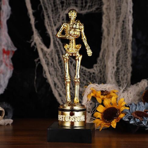 Toyvian 8.5" Halloween Best Costume Skeleton Trophy Awards, Resin Golden Bones Game Awards Skull Party Favor Prizes Halloween Costume Contest Trophies School Classroom Rewards Treats for Kids Adults in Saudi Arabia