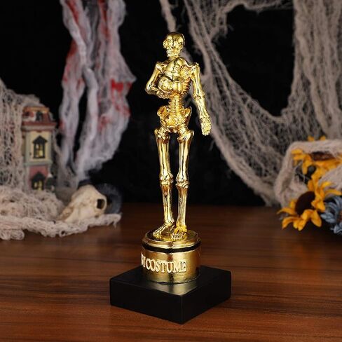 Toyvian 8.5" Halloween Best Costume Skeleton Trophy Awards, Resin Golden Bones Game Awards Skull Party Favor Prizes Halloween Costume Contest Trophies School Classroom Rewards Treats for Kids Adults in Saudi Arabia