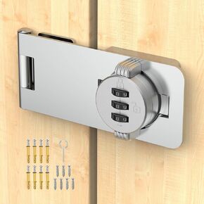 Cabinet Lock with Combination, 3-Digit Combination Drawer Lock, 4.5'' Keyless Home Safety Slide Door Lock for Small Doors, Lockers, Refrigerators, Cabinet Doors, Closets, Barn Doors (2, Black)