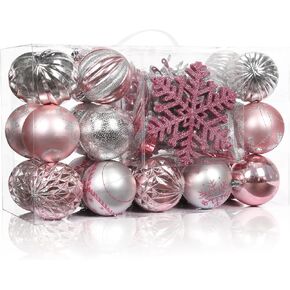 AMS 72ct of Assorted Christmas Ball Ornaments Holiday Tree Decorations Hanging Baubles Set with Reusable Hand-Help Gift Package (Red+Gold 80mm)