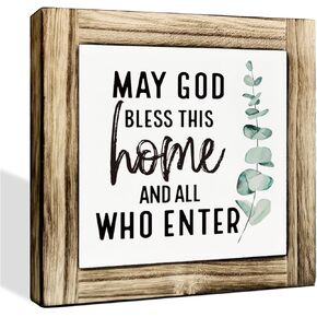 May God Bless This Home and All Who Enter Sign, Christian Decor, Christian Wood Sign, Decorative Plaque Box Sign, Christian Home Decor for Front Door, Housewarming Decor, Farmhouse Tabletop Decor