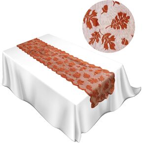 Fall Lace Table Runner with Maple Leaf 13 x 72 Inch Festival Table Runner Thanksgiving Table Decorations for Parties Gatherings Restaurant Home Decor (A Style)
