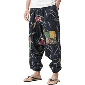 CLANMILUMS Men Women Harem Pants Elastic Drawstring Waist Loose Fit Hippie Boho Aladin Yoga Pants