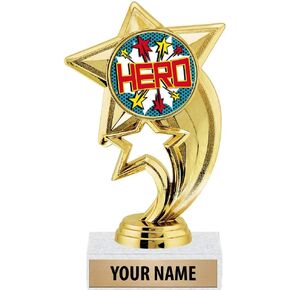 6" Gold Hero Trophies, Custom Star Rocket Hero Trophy Award Prime