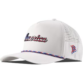 Branded Bills America Script Colored Leather 5 Panel Rope, Lightweight, Comfortable Baseball Cap