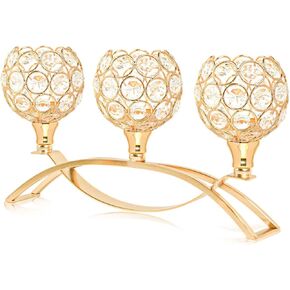 Crystal Tealight Candle Holder Centerpiece Home Decorative Candlestick Holder Elegant Table Centerpiece Home Decor Wedding Party Anniversary (Gold, Set of 3)