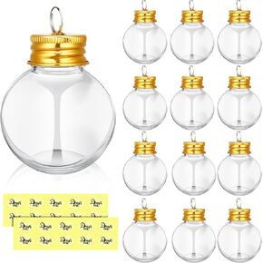 Christmas Booze Balls Clear Christmas Tree Fillable Ornaments Water Bottle Bulbs Shape Clear Plastic Christmas Ornaments Pendant Ball for Home Decoration Party Decoration (Silver, 12 Pieces)